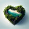Ocean birds eye view little tropical island heart shape. Illustration Generative AI