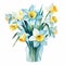 Ocean Blue Daffodil Arrangement: Watercolor Clipart On White Background