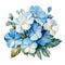 Ocean Blue Watercolor Primrose Arrangement Clipart On White Background