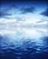 Ocean with calm waves background with dramatic sky