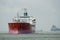 Ocean cargo ships in Galveston Bay wait for entrance to Houston Port.