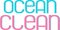 Ocean clean words with thin font letters colorized in pink and turquoise. International ocean day sign for speaking about water