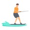 Ocean coastal wave icon cartoon vector. Water skiing