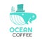 ocean coffee blue whale drink cafe logo design illustration