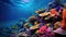 Ocean coral reef underwater. Sea world under water background. Beautiful view of sea life. Ecosystem. AI photography