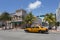 Ocean Drive, yellow cab and Art Deco architecture, Miami Beach, Miami, Florida