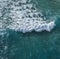 Ocean foamy pattern on ocean water surface. Top view