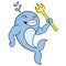 The ocean guard dolphin carries a magic spear, doodle icon image kawaii