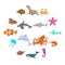 Ocean inhabitants icons set, cartoon style