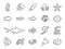 Ocean life line icon set. Included the icons as marine fish, sea fish, shark, seahorse, stingray, mackerel, shell, tuna and more.