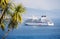 Ocean liner cruise ship palms background aerial view transatlantic