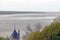 Ocean and meadows view from Mont Saint Michele in France, Normandy