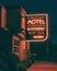 Ocean Park Motel neon sign at night, in San Francisco, California