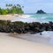 Ocean, picturesque beach and blue sky.