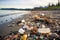 ocean pollution seen from the beach, waiting clean-up