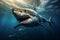 Ocean predator Shark swimming with dangerous jaws in deep water