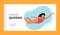 Ocean Queens Landing Page Template. Woman Wearing Red Swimsuit Diving. female Character Confidently Swimming