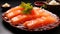 Ocean\\\'s Finest: Closeup of Salmon Sashimi Isolated on Black Background