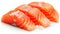 Ocean\\\'s Finest: Closeup of Salmon Sashimi Isolated on White Background