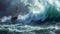 Ocean\\\'s Fury: Sailing Ship Confronts Gigantic Wave in Maritime Turmoil