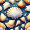 Ocean\\\'s Treasures: A Still Life of Seashells Bathed in Dew