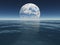 Ocean or sea of alien world or earth with terraformed moon
