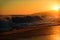 Ocean or sea waves. Sunset on beach. Ocean landscape, seascapes.