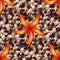 Ocean shore with colored sea stones. Sea pebble with sea star seamless pattern of different shapes.