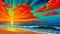 Ocean shore sunset sunrise vibrant orange color sun ray beauty