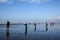 OCEAN SHORES, WA/USA â€“ NOVEMBER 24, 2019: Copalis Beach, people out digging for razor clams at low tide in late afternoon.