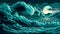 Ocean storm waves landscape, ai pixel game scene