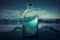 Ocean stormy in bottle. Generate Ai