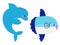 Ocean sunfish, Pacific sunfish,Dolphin doodle character illustration on white