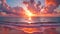 Ocean sunset. Magical dramatic sea sunset. Burning sky and shining golden waves. Sunset sea 4k. Red sky, yellow sun and