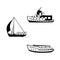 Ocean transport set. Sailing and motor boats, yacht.