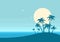 Ocean and tropical island on vector blue background. Nature seascape poster for text