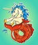 Ocean unicorn with a fishtail, vector illustration