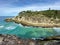 Ocean views from a rocky headland on a tropical island paradise off Queensland, Australia