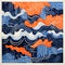 Ocean Wave Art Print With Puzzling Compositions And Memphis Design