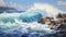 Ocean Wave Painting: Sea Of Marmara Waves Crashing At Waimea Bay