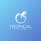 Ocean wave and palm tree tropical spa, resort, holiday service creative logo template