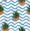 Ocean wave seamless pattern with anchor. Stylish marine water ba