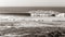 Ocean Wave Sepia Black White Horizon Panoramic