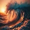 Ocean waves crash in sunset beauty