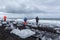 Ocean waves photographed by photographers. Melting glacier ice In the foreground