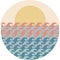 Ocean waves and sunset round vector illustration