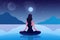 ocean woman yoga lotus back relaxation exercise person sport sea meditation. Generative AI.