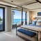 Oceanfront Escape: A coastal-inspired master bedroom overlooking the ocean, with a canopy bed, nautical accents, and a balcony t