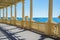 Oceanfront sea promenade pergola walkway with pillars, Foz Porto