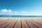 Oceanic allure Wooden table with a backdrop of the sea